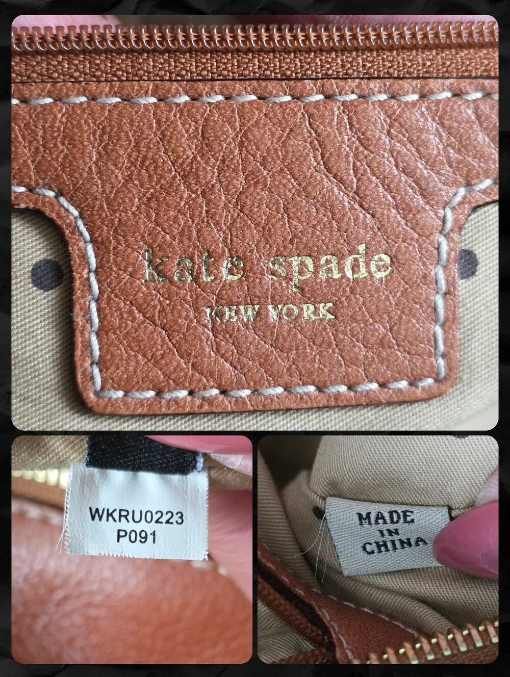 Kate Spade WKRU0223 Quilted Wool Dark Gray Tan Leather Tote Shoulder Bag